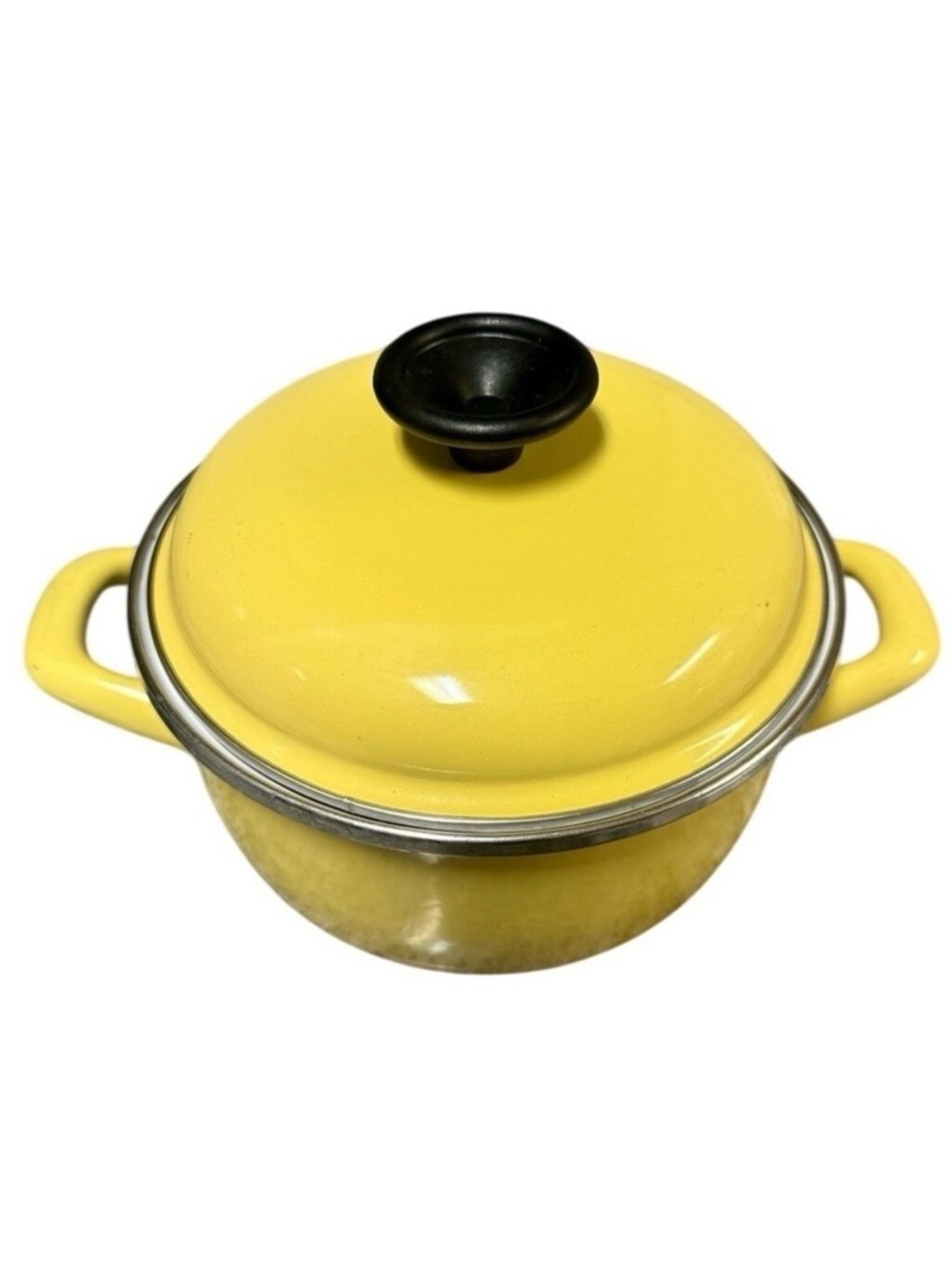 Metalac Yellow Enamel 1 Qt Saucepan Pot w Lid Made in Serbia Retro Vintage Style